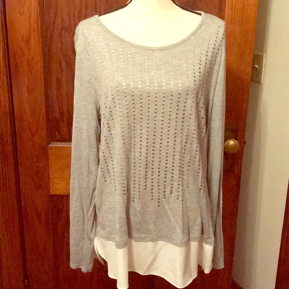 Sequined top with sheer faux undershirt